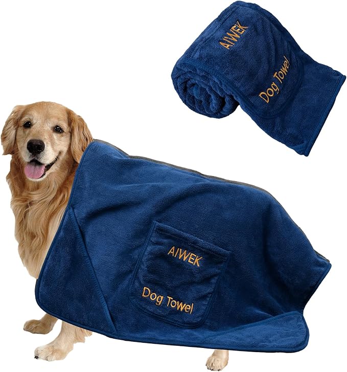 Super Absorbent Microfiber Dog Towels - Soft Pet Grooming Towel for Drying & Bathing Large, Medium or Small Dogs - 42.5" x 27.5" Perfect for Pet Shower & Pet Supplies! Blue