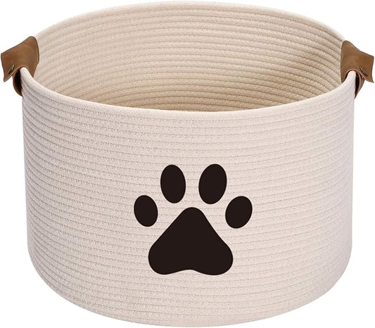 Geyecete Round Dog dog toy basket storage weave Rope Storage Basket Pet/Doy Toy Box Dog Storage Basket-Beige
