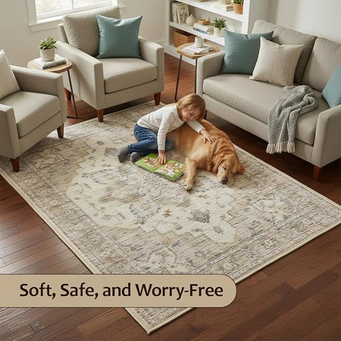 Muddy Mat짰 Tuscany 2ft x 3ft Washable Area Rugs for Living Room, Bedroom & Dining Room ??Modern Soft Low Pile Non Slip Carpet ??Pet Friendly Waterproof Foldable Rugs for Home
