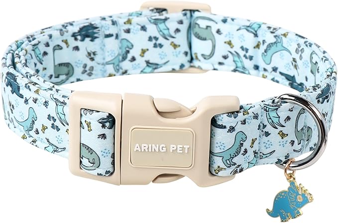 ARING PET Dinosaur Dog Collar, Blue Summer Pet Collars with Quick Release Buckle for Puppy Small Medium Large Boy Girl Dogs-L