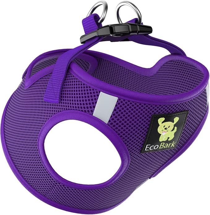 EcoBark Step in Dog Harness - Eco-Friendly Teacup Dog Harnesses for XXS, XS, and Small Dogs - Reflective and Adjustable Mini Body Halter Vest -Tiny Soft Mesh Toy Breed Harness (XXXS,Purple)