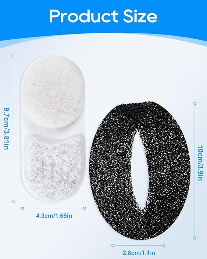 12+12 Pack Cat Water Fountain Filter Replacement Compatible with APAUK Automatic 108oz/3.2L Cat Fountain, Activated Carbon Water Filter for Cat Fountain & Sponges