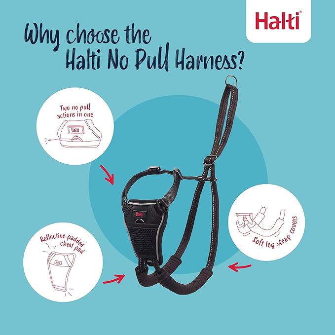 Halti No Pull Harness - Stop Your Dog Pulling on The Leash. Adjustable, Lightweight and Easy to Use. Reflective Dog Training Harness for Large Dogs (Size L, Black)