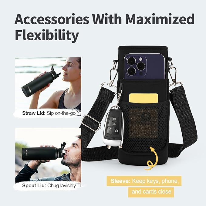40 oz Insulated Water Bottle with Straw (Cold for 48 Hrs), Stainless Steel Triple Wall Vacuum Sports Water Jug, Leakproof Hydro Cup Flask with Paracord Handle & Straw Spout Lids & DIY Stickers