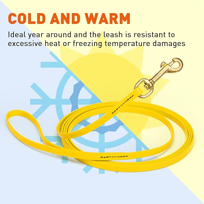 Viper Biothane K9 Working Dog Leash Waterproof Lead for Tracking Training Schutzhund Odor-Proof Long Line with Solid Brass Snap for Puppy Medium and Large Dogs, 33ft Lemon Yellow