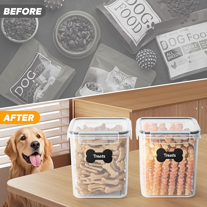 Dog Treat Storage Container Airtight for Countertop, Dog Treat Jar with Lid for Food Storage Organizer, 2 Pack Pet Food Holder for Kitchen with Scoops, Gift for Pet Owners