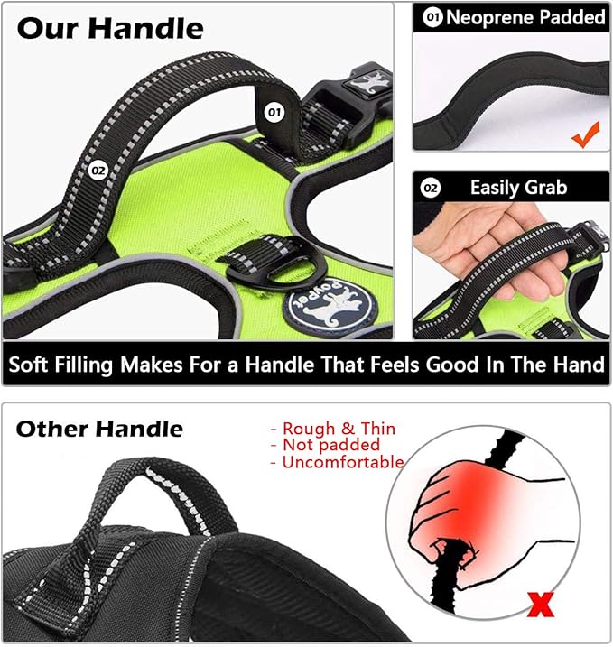 PoyPet No Pull Dog Harness, No Choke Front Clip Dog Reflective Harness, Adjustable Soft Padded Pet Vest with Easy Control Handle for Small to Large Dogs(Green,L)