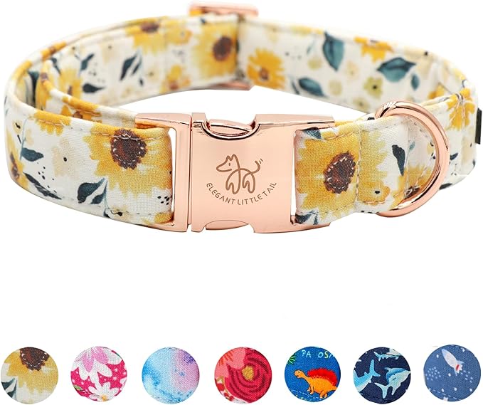 Elegant little tail Dog Collar, Sunflower Pattern Pet Collar Durable Cute Dog Collars Summer Fall Female Pet Gift Adjustable Dog Collar for Large Dogs