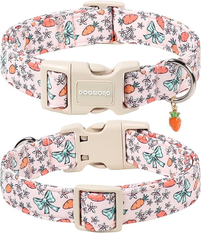 DOGWONG Easter Dog Collar-Cute Pink Easter Carrot Dog Collar, Easter Pet Collars Puppy Collar Gifts with Quick Release Buckle for Girl&Female Dogs,S