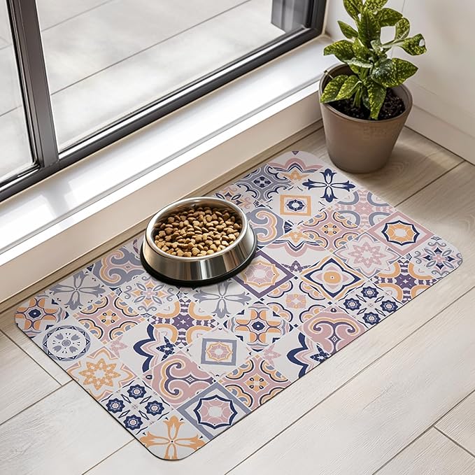 Dog Food Mat for Floors Waterproof Quick Dry Pet Placemat Cat Feeding Bowls Mats for Food and Water, Eco-Friendly Dog Accessories Diatomite Pets Supplies 12" X 20"