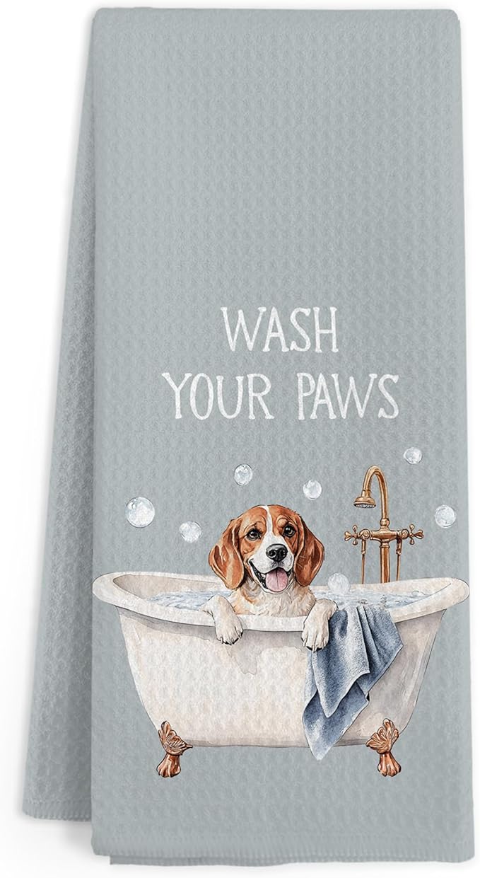 Funny Beagle Dog Hand Towels for Bathroom, Wash Your Paws Hand Towels, Cute Dogs Themed Decorative Dish Tea Towel for Kitchen Bathroom Decor, Beagle Gifts for Women Men Dog Lovers, 16x24 Inch