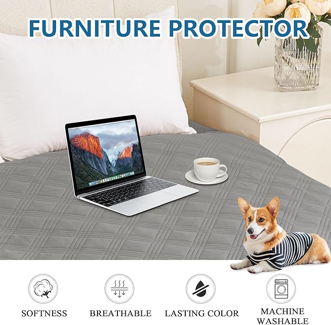 hyha Waterproof Dog Blanket, Reversible Pet Bed Blanket, Soft Sofa Couch Cover for Dogs Washable, Waterproof Pet Couch Covers for Sofa Puppy Cats Furniture Protector(82"x120", Grey/Light Grey)