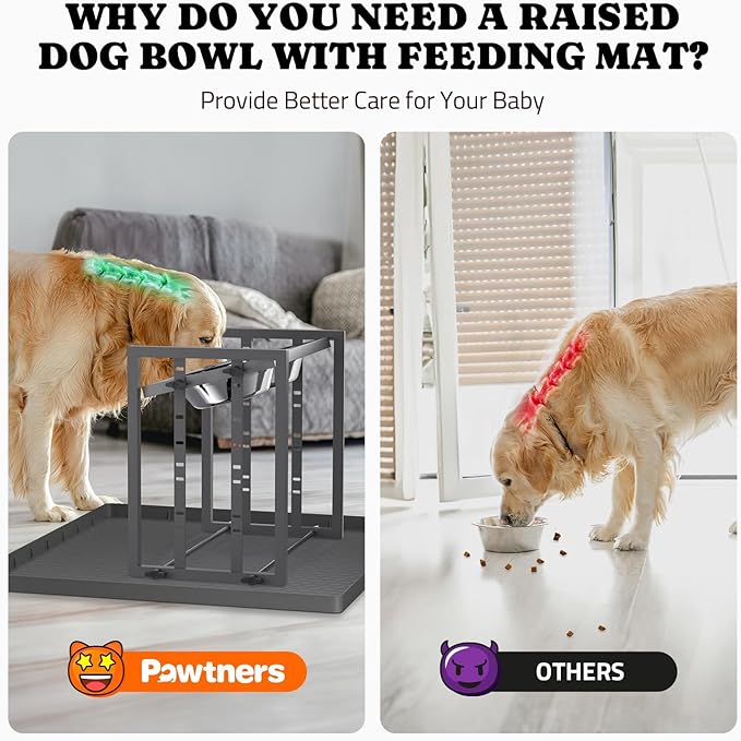 Elevated Bowls for Medium Breed: 4 Height Adjustable Raised Bowl with Metal Stand, Feeder Station with 2 Stainless Steel Bowls for Small Medium and Large Size Dogs, Grey with Feeding Mat