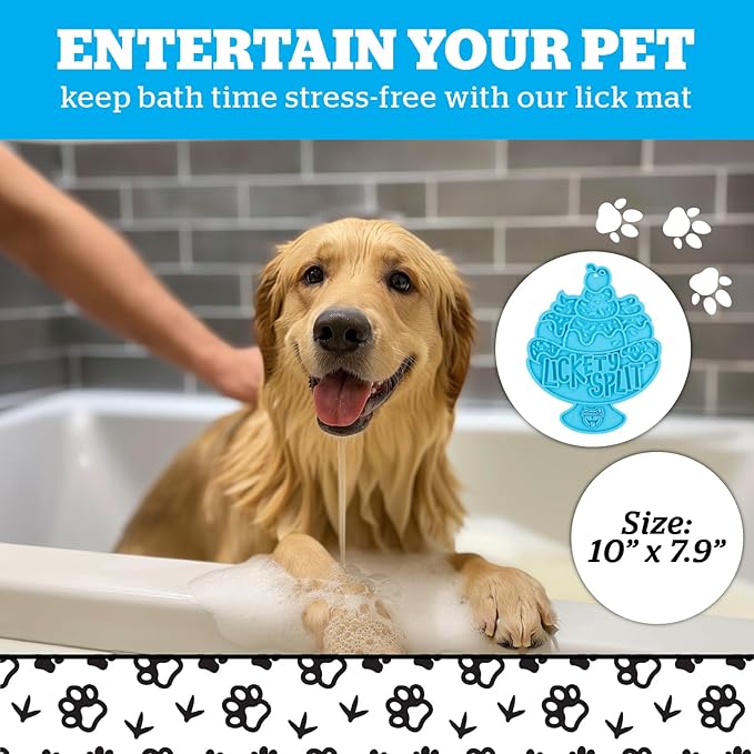 BigMouth Inc Lickety Split Silicone Lick Mat, Non Slip Enrichment Feeding Pad for Dogs and Cats, Anxiety Relief During Grooming Bathing Training, Slow Feeding Treat Distraction