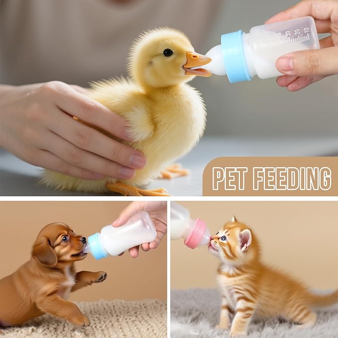 ASEVAT 2 oz 3Pack Kitten Bottles for Nursing,Puppy Bottles for Nursing Puppy Milk, Anti-Choking Puppy Feeder Design,with 4pcs Replaceable and Reusable Silicone Nipples