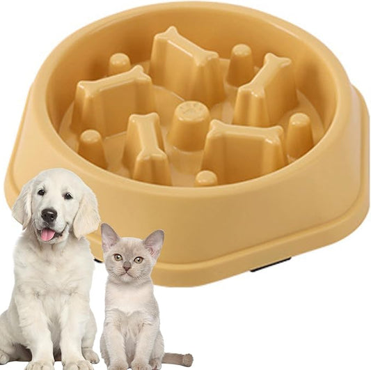 Slow Feeder Bowl for Small & Medium Cats & Dogs - Durable Slow Feeding Bowl with Non-Slip Base -Anti-Choking Puzzle Food Bowl for Dogs That Helps Mental Stimulation & Reduces Fast Eating-Yellow