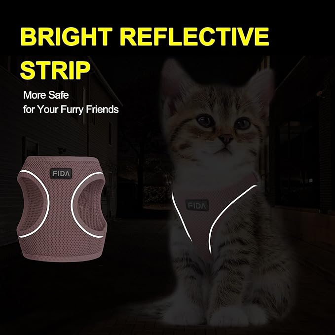 Fida Comfy Dog Harness with Leash, Soft Puppy Vest Escape Proof, Breathable Lightweight Soft Mesh, Adjustable Reflective Step-in Harness for Extra-Small Dogs (XS, Pink)