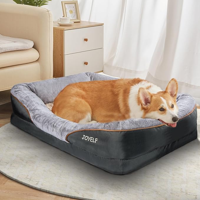 JOYELF Medium Memory Foam Dog Bed Orthopedic Dog Bed & Sofa with Removable Washable Cover and Squeaker Toy as Gift