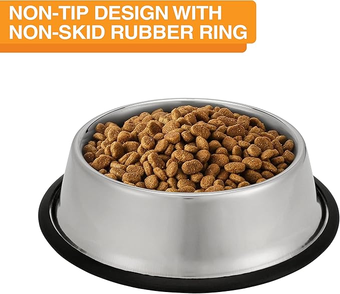Neater Pet Brands - Stainless Steel No-Skid & Non-Tip Dog Bowl for Food or Water (64 oz, Stainless Steel)