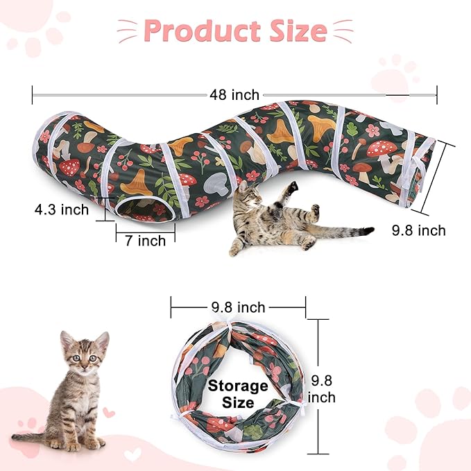 Glittme Cat Tunnel, Cat Tunnels for Indoor Cats, S-Shape Cats Cave with Cat Toys, Foldable Cat Tubes and Tunnels for Cats, Rabbit, Puppy, Guinea Pig