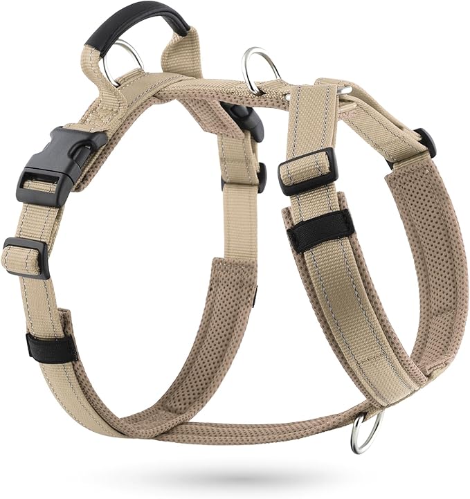 No Pull Dog Harness with Handle, Soft Mesh Padded Adjustable for Small Medium Large Dogs | Reflective Easy Walk Harness with Front Clip for Training, Running & Outdoor (Beige, XL)