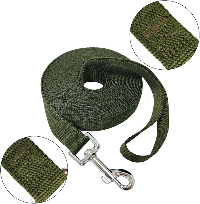 Nylon Training Dog Leash for Small Medium Large Dogs, 15ft 20ft 30ft 50ft Long Leash Dog/Puppy Lead for Obedience Recall Training, Camping (1" x 15ft, Green)