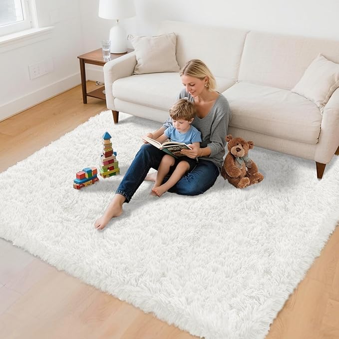 4x6 Area Rug for Living Room: Ultra Soft Fluffy Rug Modern Large Thicked Shag Rug for Bedroom Non Slip Indoor Fuzzy Carpets for Girls Kids Room Nursery Dorm Home Decor White
