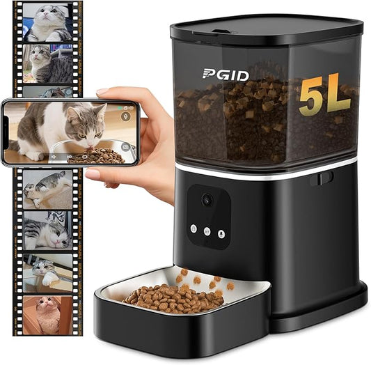 Automatic Cat Feeder with 400W Camera,2.4G Auto Dog Feeder w Night Vision,Pet Feeder w2-Way Audio,Timed Cat Feeders for Dry Food,Dogs Food Dispenser w APP Control 5L