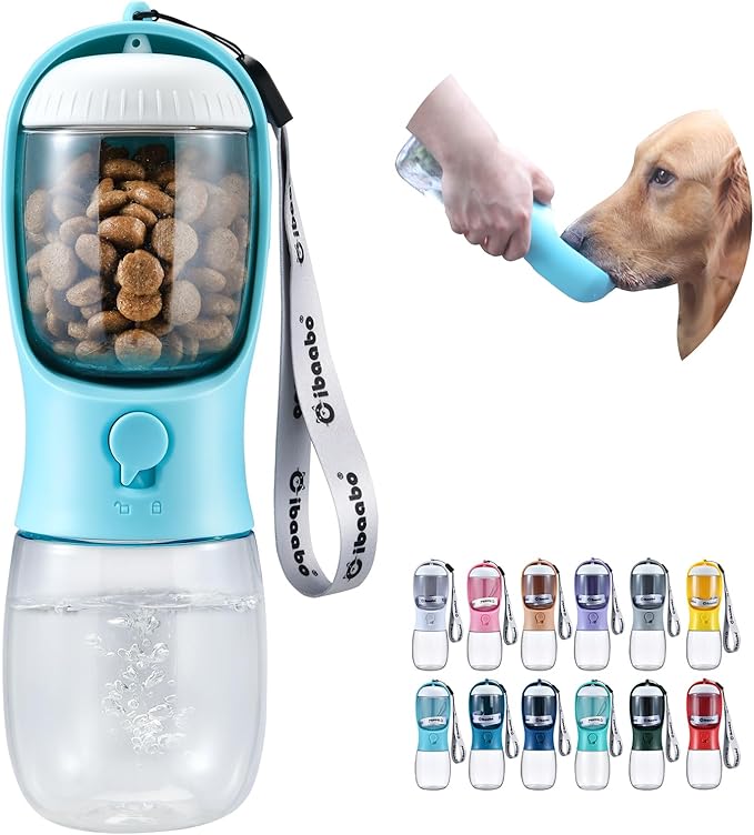 Dog Water Bottle with Food Container, Travel Puppy Water Bowl, Portable Pet Dispenser, Dog Gift Stuff Accessories Items, Puppy Essentials Necessities for Yorkie Cat Walking and Hiking