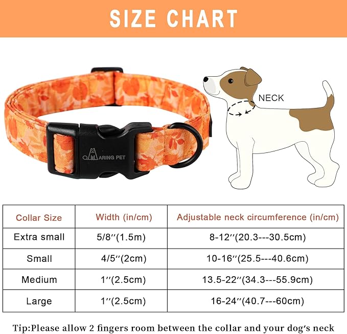 ARING PET Fall Dog Collar-Cute Orange Leaves Dog Collar for Small Dogs, Cotton Lightweight Dog Collars with Quick Release Buckle for Small Medium Large Dogs