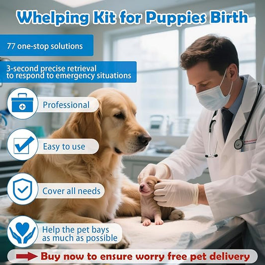 Whelping Kit for Puppies Birth - Reusable Birthing with 77Piece,Birthing Essentials with Emergency Whelping Supplies,Kitten Bottle Feeding kit for New Born Puppy Supplies and Kitten