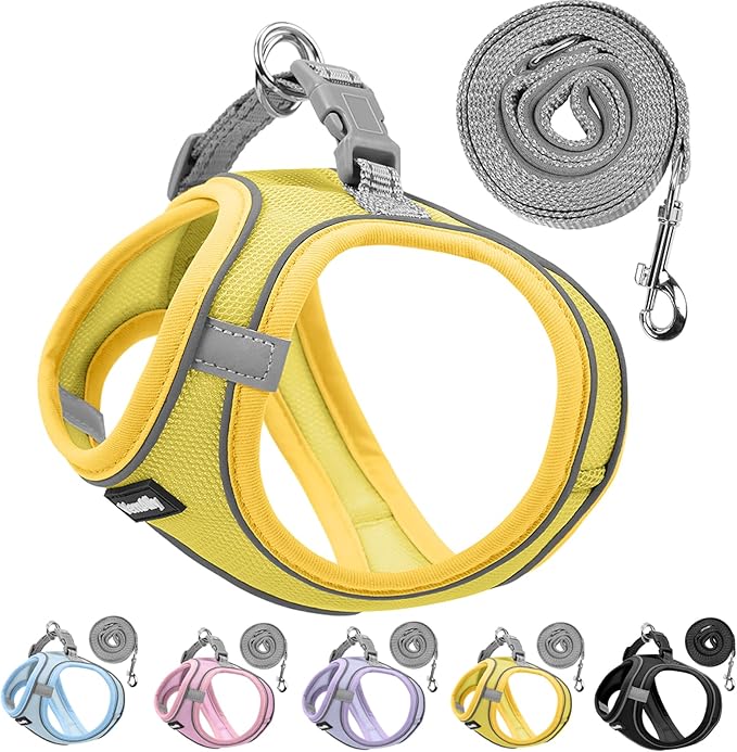 Sparkly Dog Harness Small Sized and Leash Set for Small Dogs Cats,Yellow XXS Puppy Harness, Step in Soft Dog Reflective Vest, Breathable Mesh Pet Harness. (Yellow, XXS)