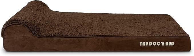 The Dog’s Bed Orthopedic Memory Foam Dog Bed with Headrest, Plush Fabric, Brown Plush, XL, 4-Inch