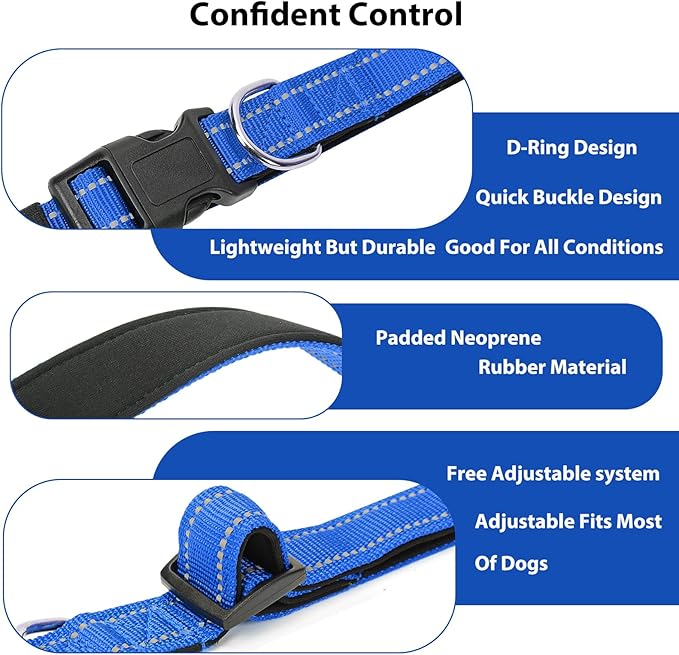 Reflective Dog Collar Padded with Soft Neoprene Breathable Quick Release Basic Dog Collars for Medium Dogs Blue Boy Girl