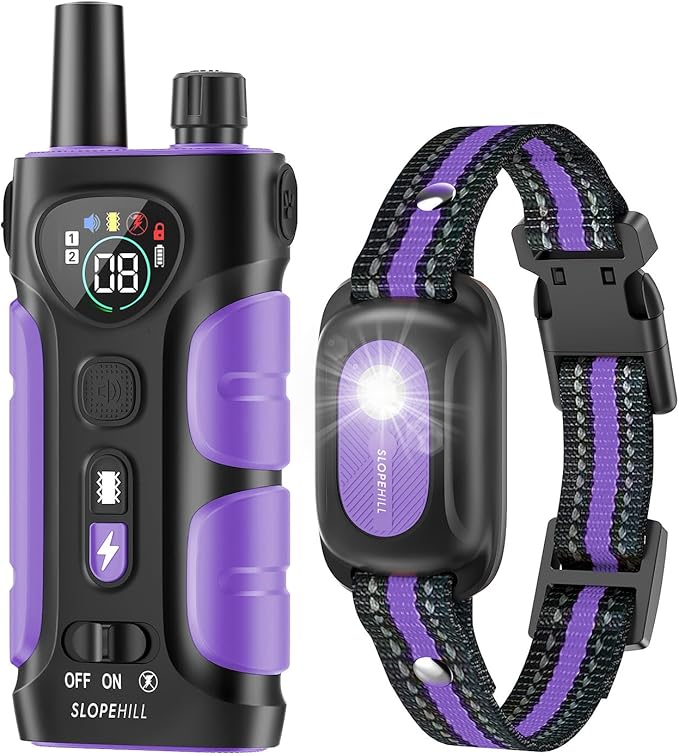 SLOPEHILL Dog Shock Collar,4200FT Dog Training Collar with Remote,IPX8 Waterproof E-Collar with Beep,Vibration,Shock,Flash Light,No Shock Mode,Electric Shock Collar for Small Medium Large Dog,Purple