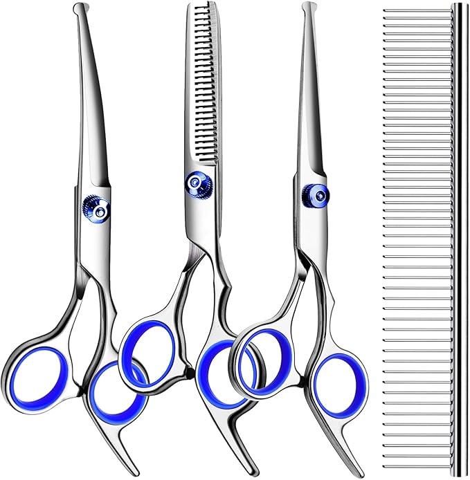Professional Dog Grooming Scissors Kit, Titanium Coated Dog Scissors for Grooming, 5 in1 Grooming Shears Kit for Dogs Cat Pet At Home