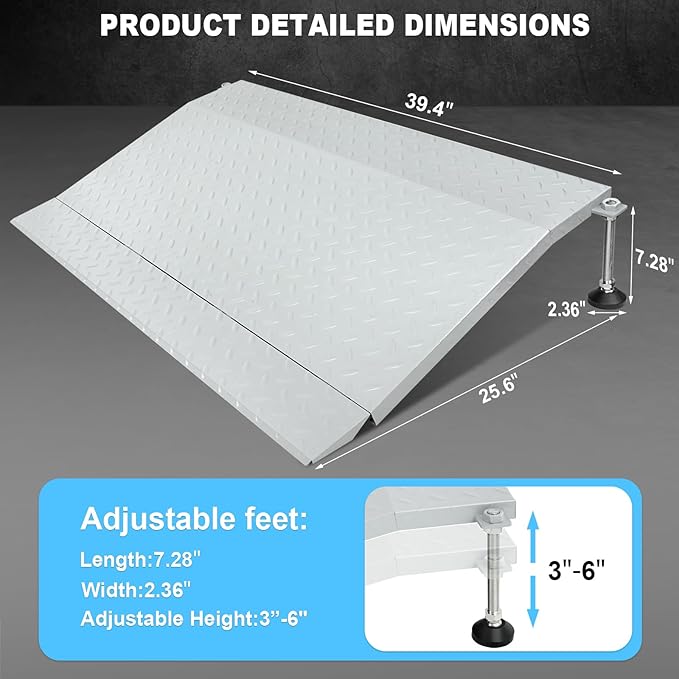 Steel Threshold Ramp, Door Ramp with Adjustable Height for 3.0" to 6.0", Doorway Threshold Ramp for Wheelchairs/Walkers/Carts/Scooters(39.4" W x 25.6" L)