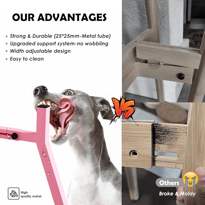 Elevated Dog Bowl Stand for Medium Large Dogs, Adjustable Width 7-10.6", 11" Tall Single Raised Dog Bowl Holder, Pink