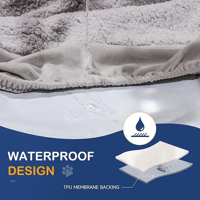 Dog Bed Cover Replacement - Washable, Waterproof, Quilted Sofa Pillow Cover for Dogs/Cats - Ultra Soft Plush Pet Bed (Grey, 41.0" L x 29.0" W x 8.0" Th)