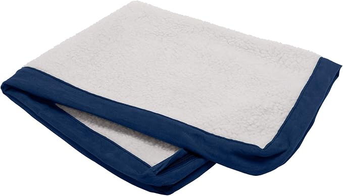 Furhaven Replacement Pet Bed Cover - Classic Cushion Sherpa and Suede Washable Dog Bed Mat Cover, Navy, Jumbo (X-Large)