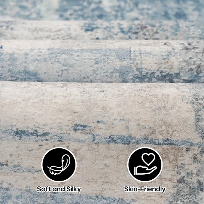 Abstract 3x5 Entryway Area Rugs: Machine Washable Anti-Slip Cozy Rug - Soft Low Pile Small Modern Carpet for Bedroom, Entryway, Kitchen - Indoor Floor Mat Home Decor 3x5 Blue