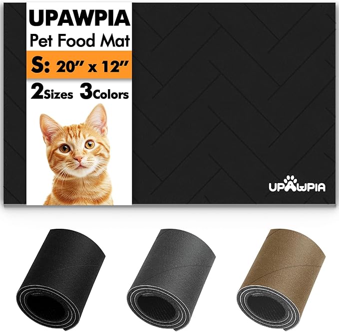 Pet Food Mat Absorbent Cat Food Mat Dog Mat for Food and Water Quick Dry No Stains Dog Feeding Mat Placemat for Messy Drinkers Cat Food Mats for Indoor Cats Bowl Mat Pet Supplies 12"X20" Black