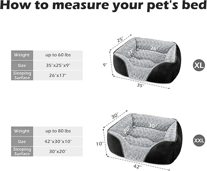 INVENHO X-Large Dog Bed Rectangle Washable Orthopedic Soft Calming Sleeping Durable Pet Cuddler with Anti-Slip Bottom