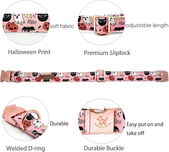 Elegant little tail Halloween Dog Collar, Autumn Pet Collar Durable Pink Dog Collars Male or Female Holiday Pet Gift Adjustable Dog Collar for Medium Dogs