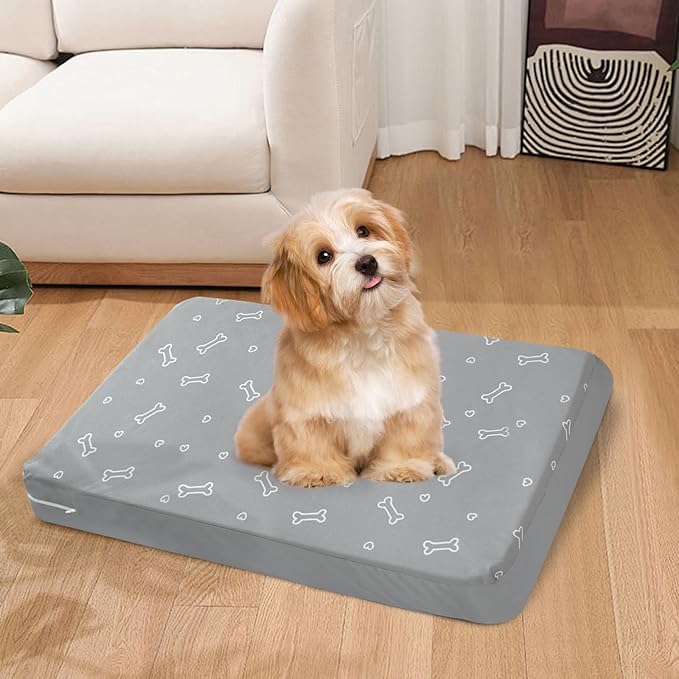Waterproof Dog Bed Cover, Removable Dog Bed Covers Replacement Washable with Smooth Zipper, Indoor/Outdoor, Bone Print 16 x 24 x 3 Inch for Dog/Cat, Cover Only