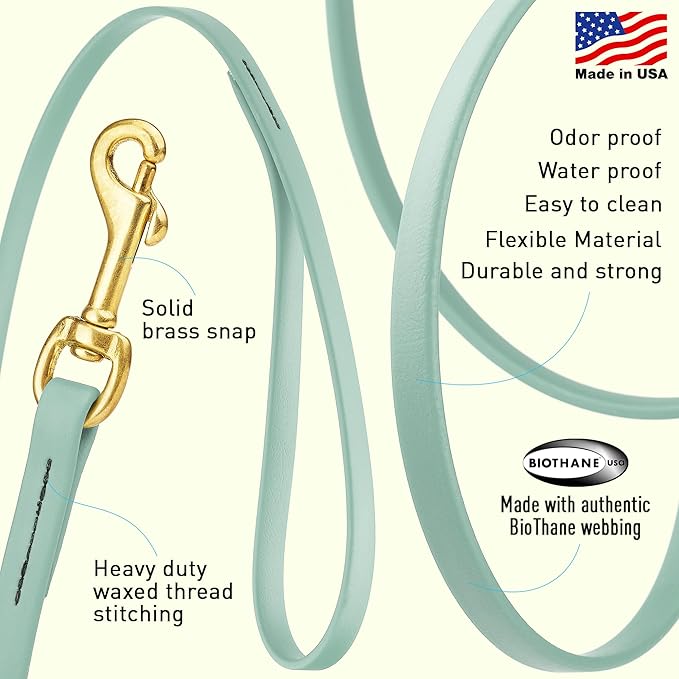 Viper Biothane K9 Working Dog Leash Waterproof Lead for Tracking Training Schutzhund Odor-Proof Long Line with Solid Brass Snap for Puppy Medium and Large Dogs, 10ft Sage Green