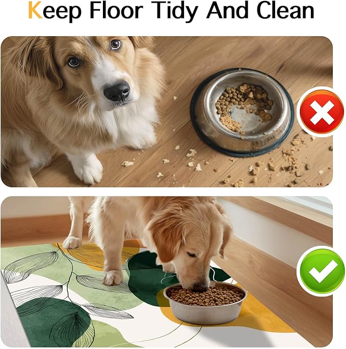 Modern Abstract Leaf Design Pet Feeding Mat 20" x 12" Pet Food Mat Non Slip Mat for Dog Food and Water Bowls Easy Clean Dog Bowl Mats Pets Placemat for Kitchen Pets Feeding Area Decor