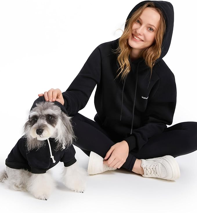 XPUDAC Matching Hoodie for Dogs and Humans Fleece Sweatshirt Soft Warm Pet Hoodie Sweater for Large Small Medium Dog and Owner Matching Clothes Cold Weather, Black, Small