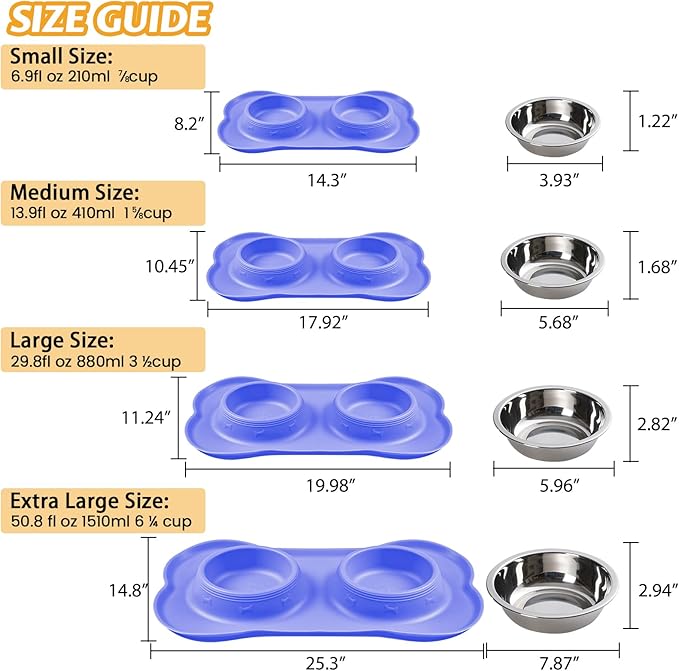 Hubulk Pet Dog Bowls 2 Stainless Steel Dog Bowl with No Spill Non-Skid Silicone Mat + Pet Food Scoop Water and Food Feeder Bowls for Feeding Small Medium Large Dogs Cats Puppies (Large, Purple)