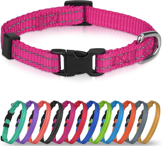 Joytale Small Dog Collar, Reflective and Adjustable Nylon Collar with Quick-Release Buckle, Lightweight No-Choke Design for Puppy and Extra Small Dogs, Hotpink, XS